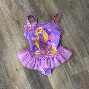 Disney store Rapunzel one piece bathing suit girl size 7/8